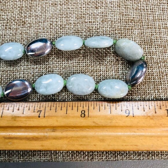 Designer BSJ Womens Necklace Green Jade Sterling Silver Nugget Bead - Picture 3 of 3